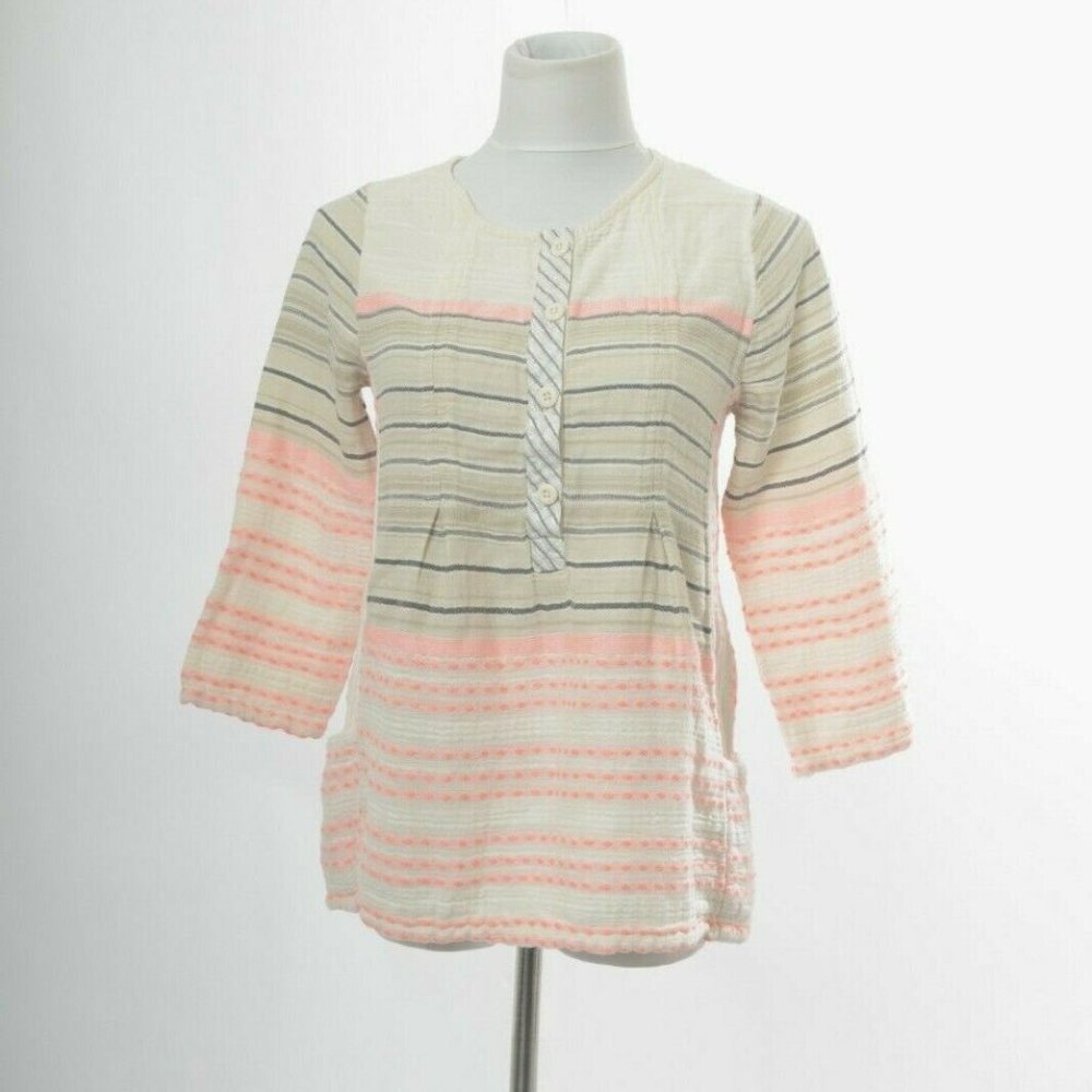 Ace & Jig XS Artisan Top Mango Textile Multi-Color Ivory 3/4 Sleeve Cotton Blend